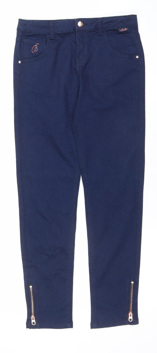 Baker by Ted Baker Girls Blue Skinny Stretch Jeans Age 13 Embroidered Zip Hem