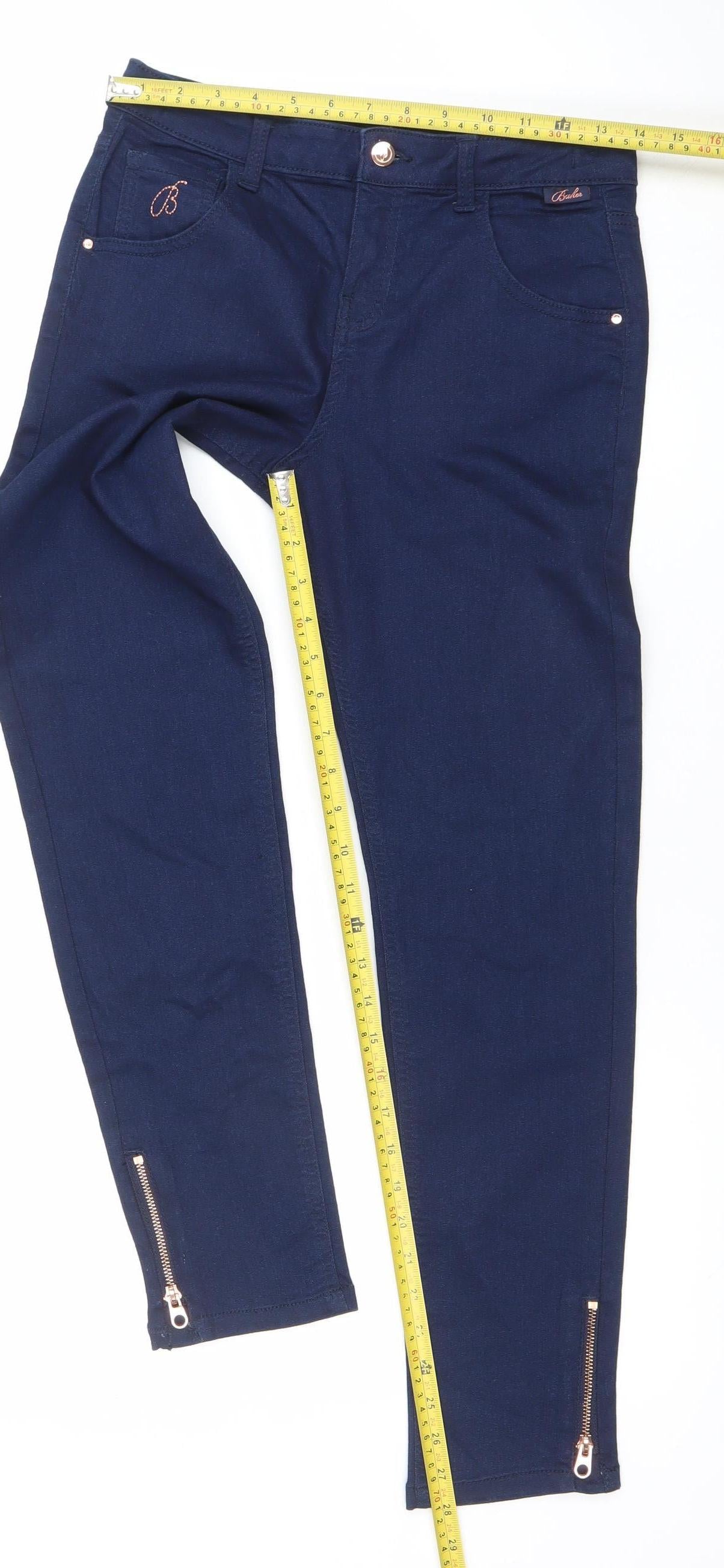 Baker by Ted Baker Girls Blue Skinny Stretch Jeans Age 13 Embroidered Zip Hem