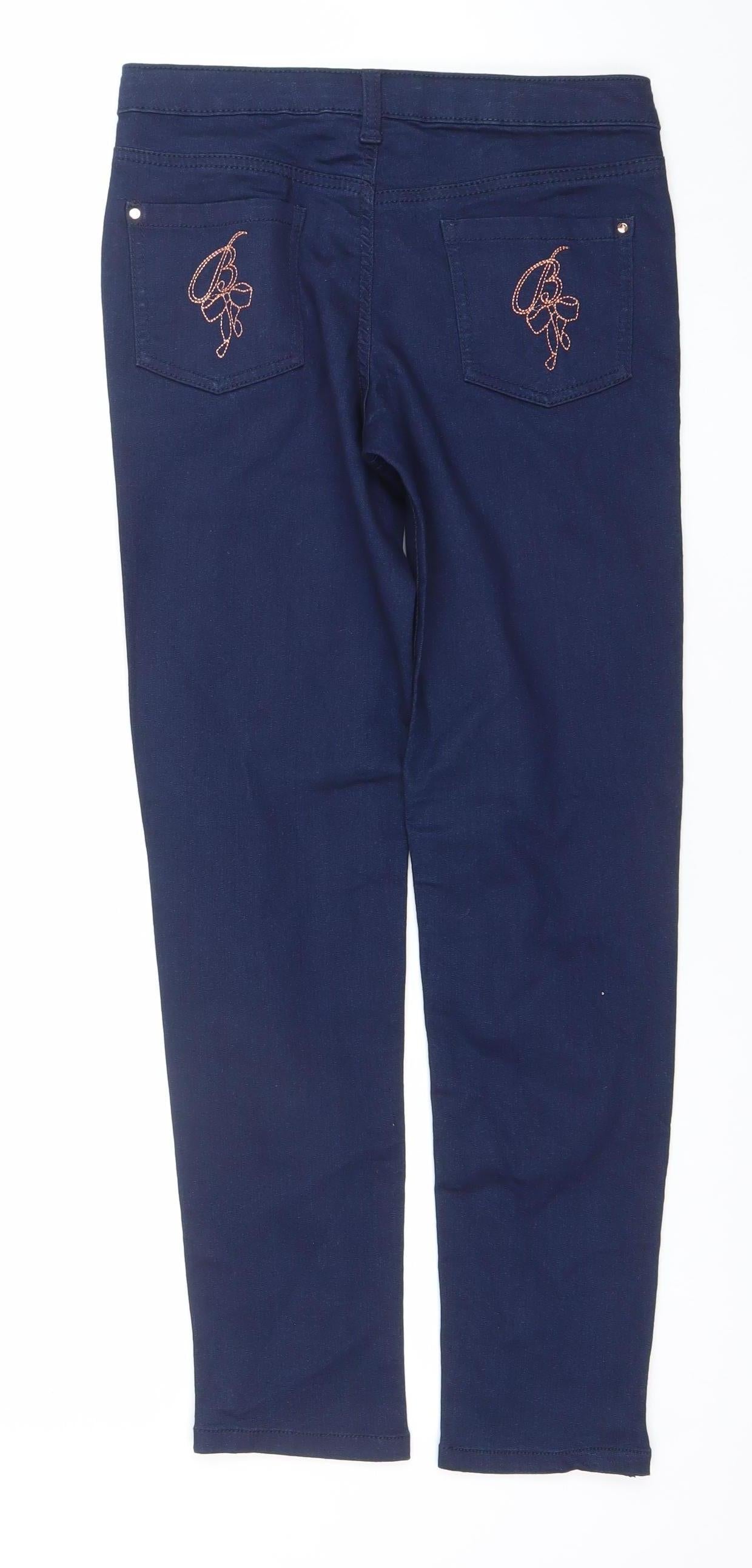 Baker by Ted Baker Girls Blue Skinny Stretch Jeans Age 13 Embroidered Zip Hem