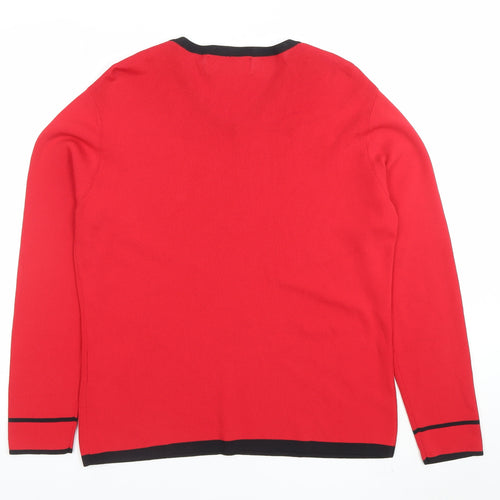 Jan Eva Women Red V-Neck Long Sleeve Pullover Jumper Size 16