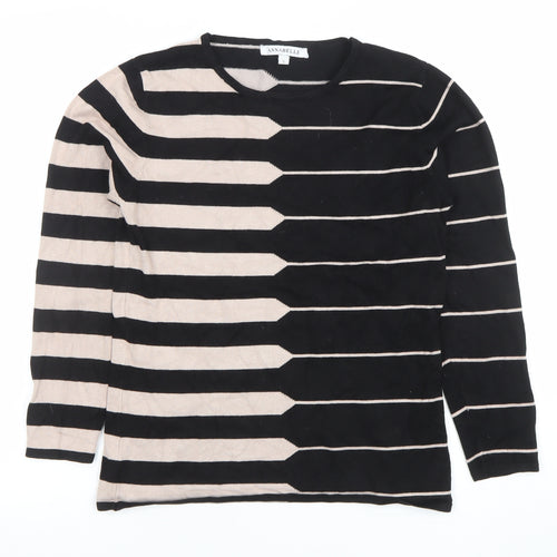 Annabelle Womens Black Beige Striped Long Sleeve Pullover Jumper Size S
