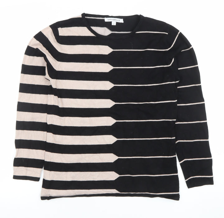 Annabelle Womens Black Beige Striped Long Sleeve Pullover Jumper Size S