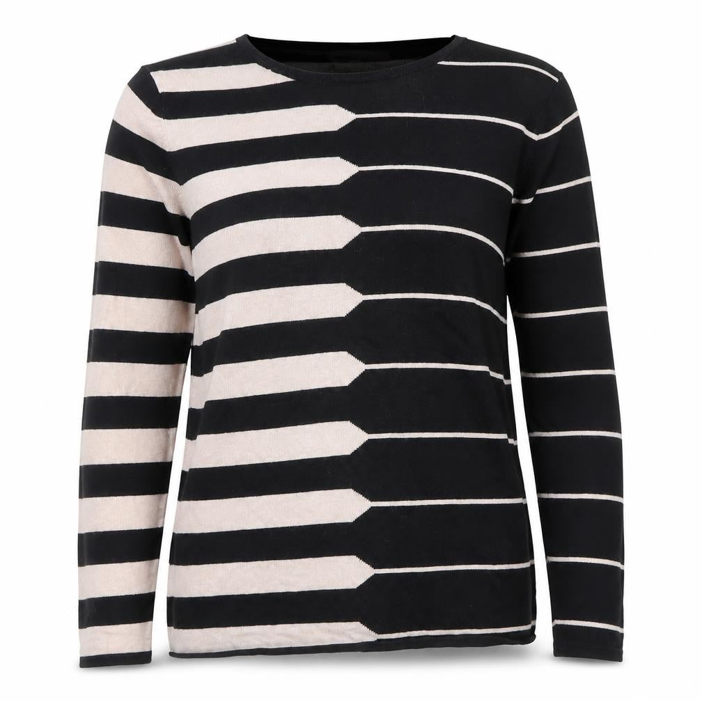 Front view of Annabelle women’s black beige striped long sleeve jumper, size S