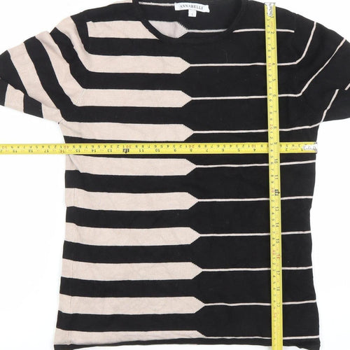 Annabelle Womens Black Beige Striped Long Sleeve Pullover Jumper Size S