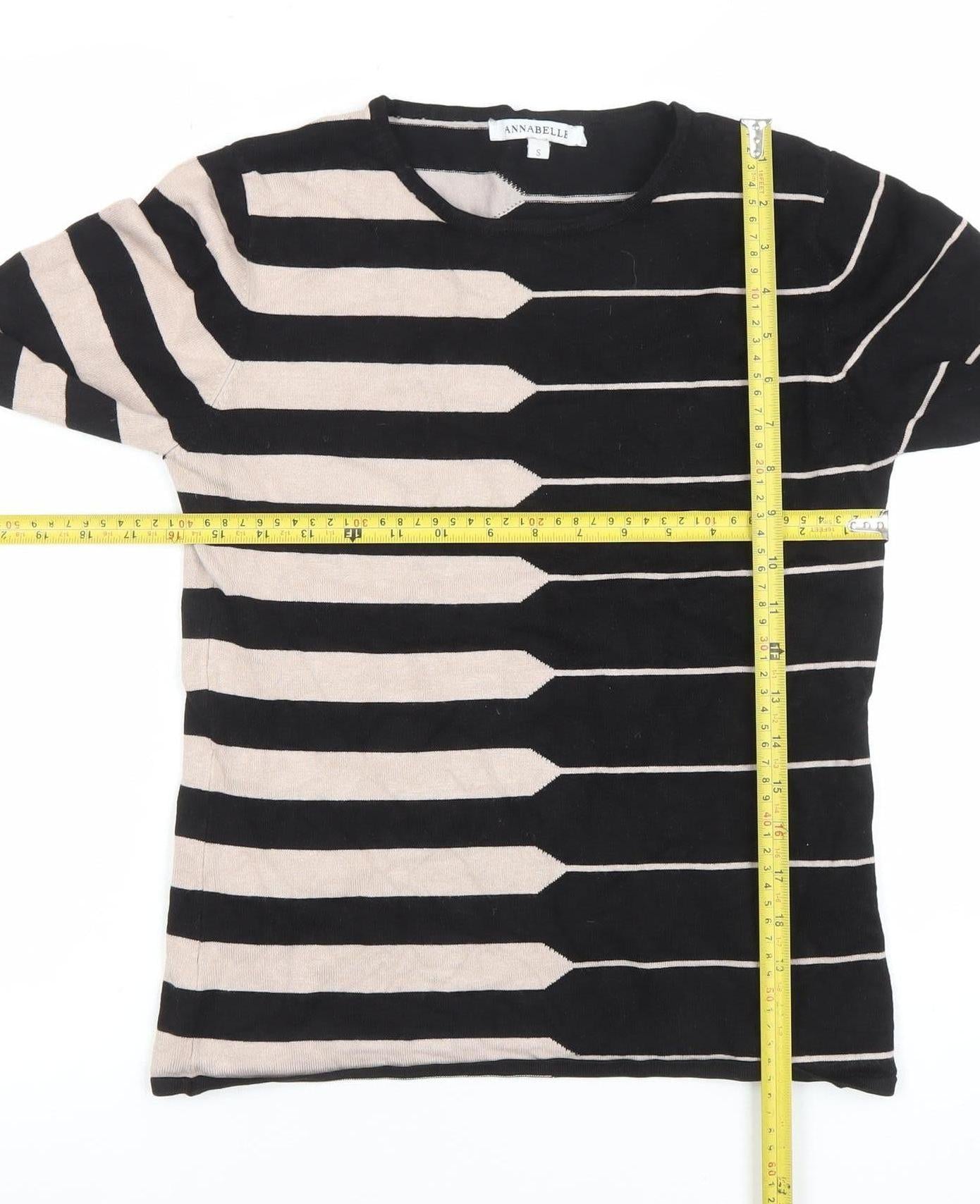 Annabelle Womens Black Beige Striped Long Sleeve Pullover Jumper Size S