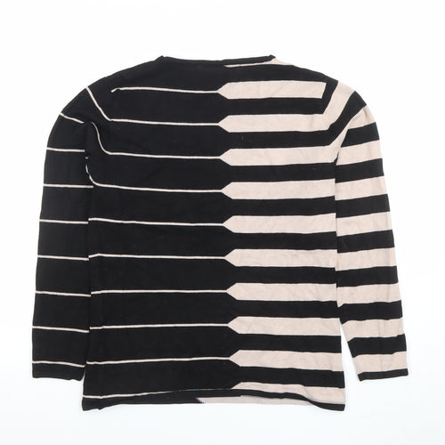 Annabelle Womens Black Beige Striped Long Sleeve Pullover Jumper Size S