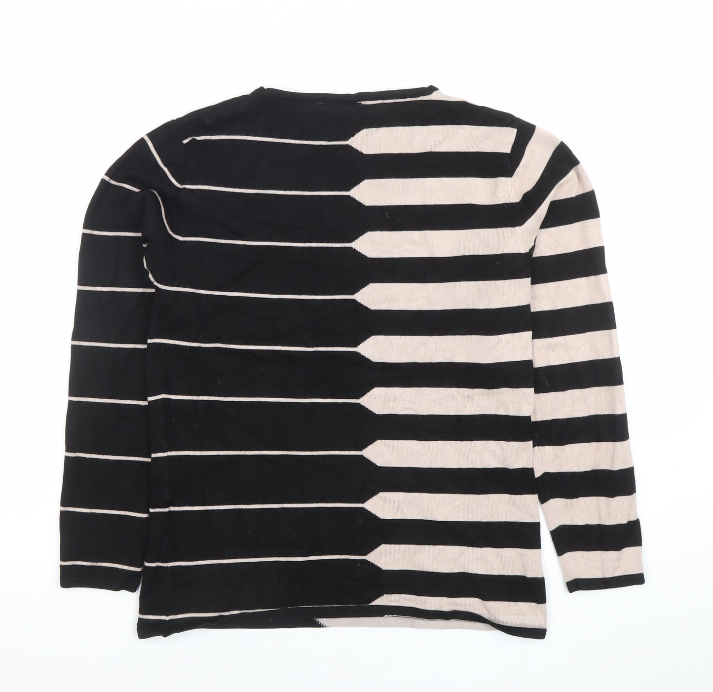 Annabelle Womens Black Beige Striped Long Sleeve Pullover Jumper Size S