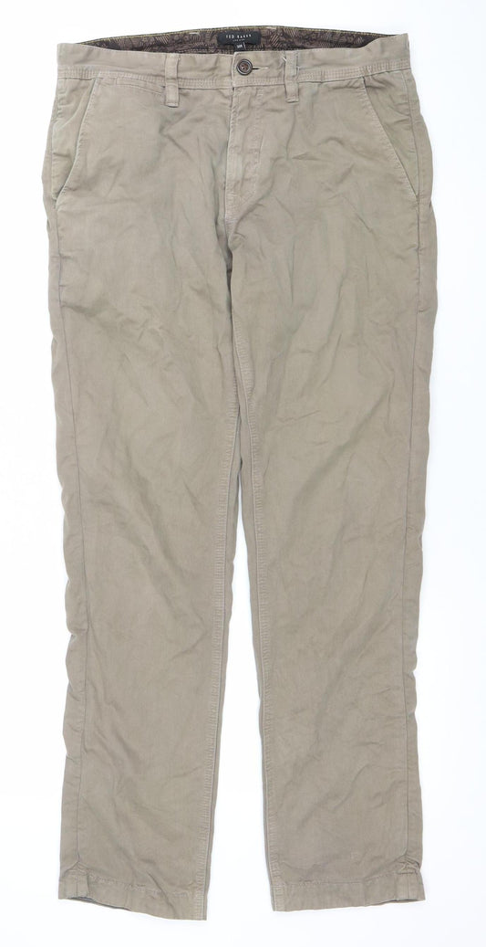 Ted Baker Men's Beige 30R Straight Fit Cotton Jeans