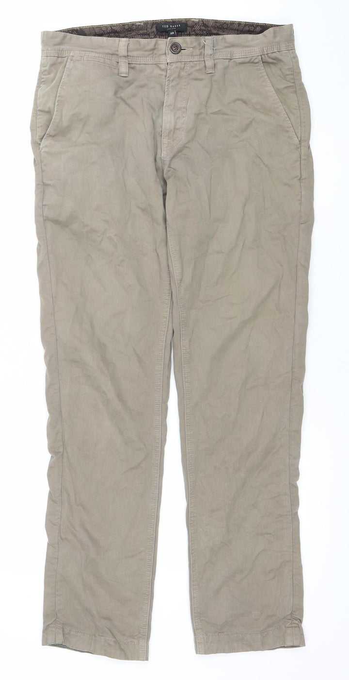 Ted Baker Men's Beige 30R Straight Fit Cotton Jeans