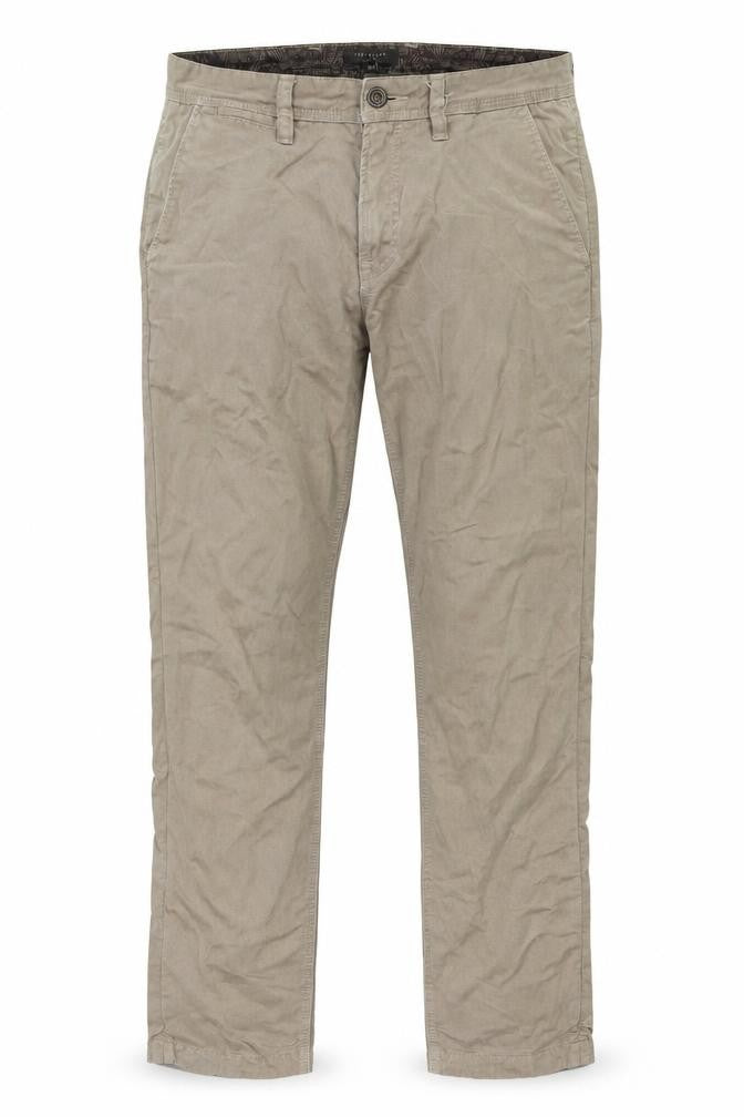 Front view of Ted Baker Men's Beige 30R Straight Fit Cotton Jeans