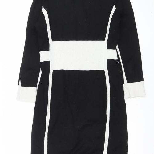 Karen Millen Women Black White Bodycon Knit Dress Size 4 Long Sleeve