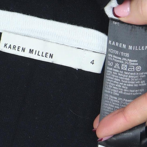 Karen Millen Women Black White Bodycon Knit Dress Size 4 Long Sleeve
