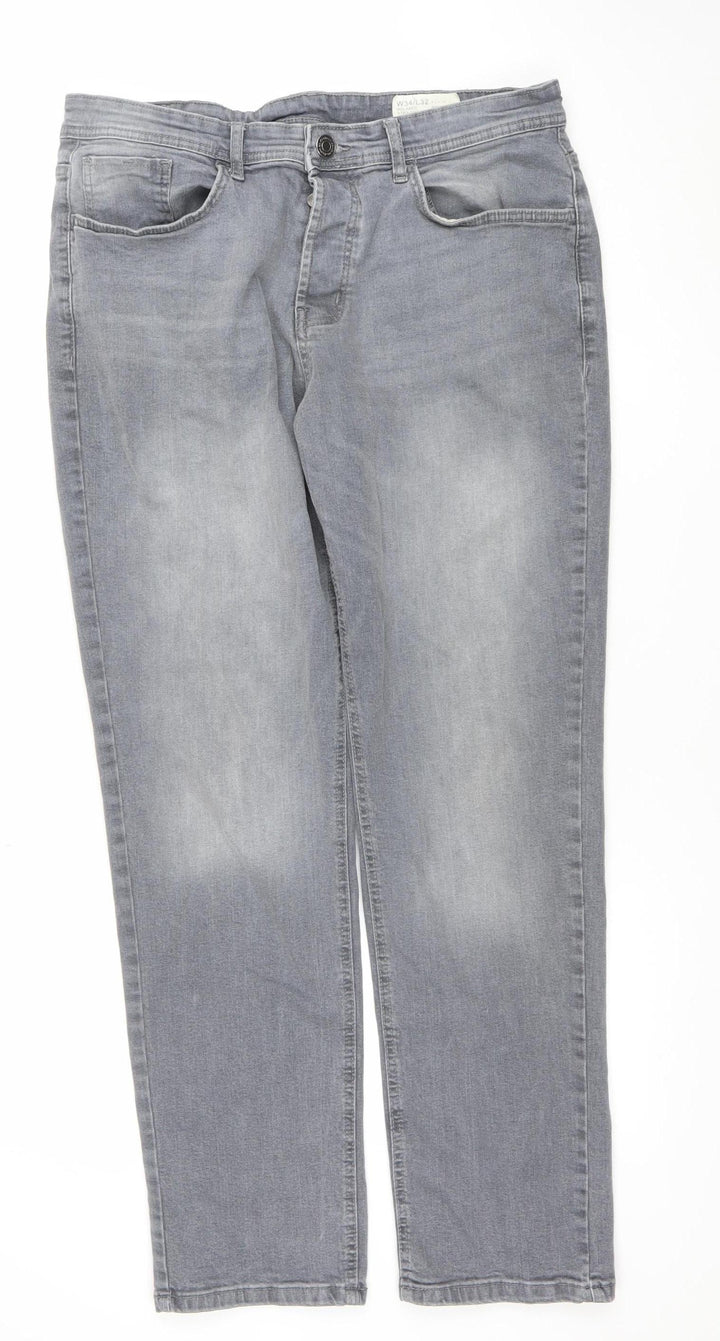 Denim Co Men's Grey Relaxed Straight Jeans W34 L32