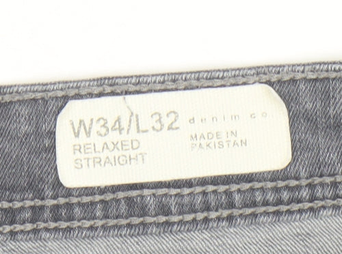 Denim Co Men's Grey Relaxed Straight Jeans W34 L32