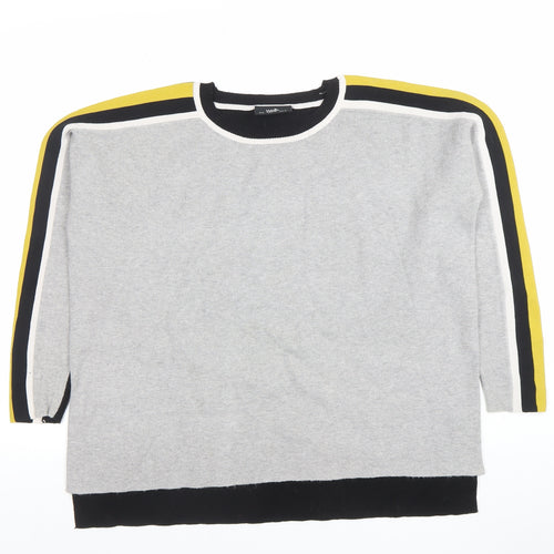 Wallis Women’s Grey Black Yellow Stripe Crew Neck Pullover Jumper M