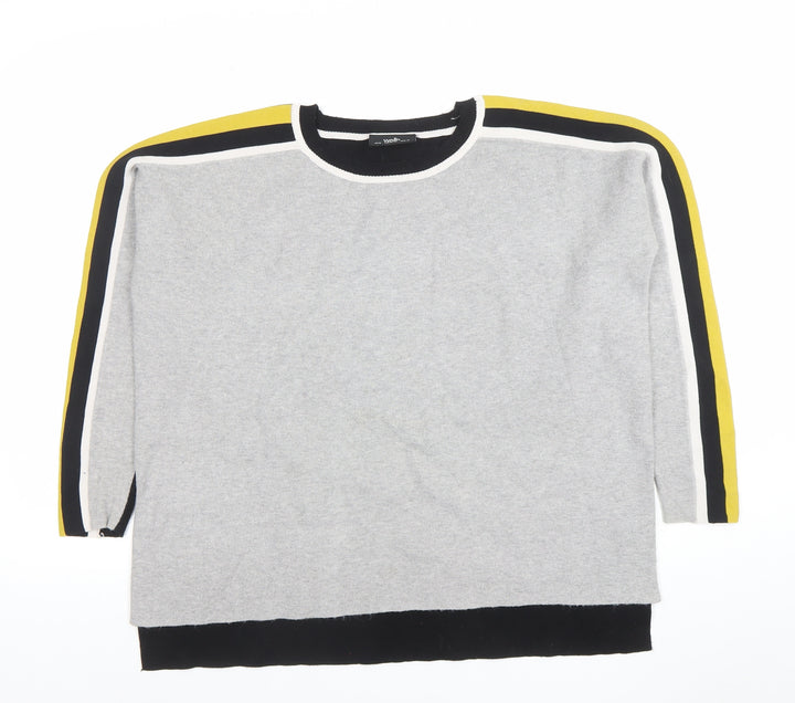 Wallis Women’s Grey Black Yellow Stripe Crew Neck Pullover Jumper M