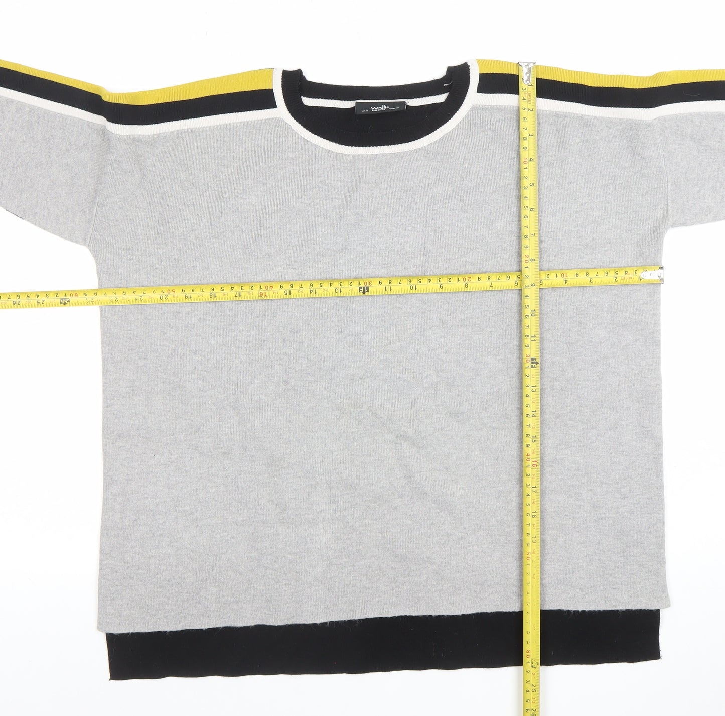 Wallis Women’s Grey Black Yellow Stripe Crew Neck Pullover Jumper M