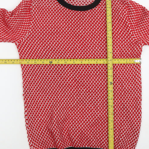 Zara Women Red Geometric Knit Crew Neck Pullover Jumper Size 8
