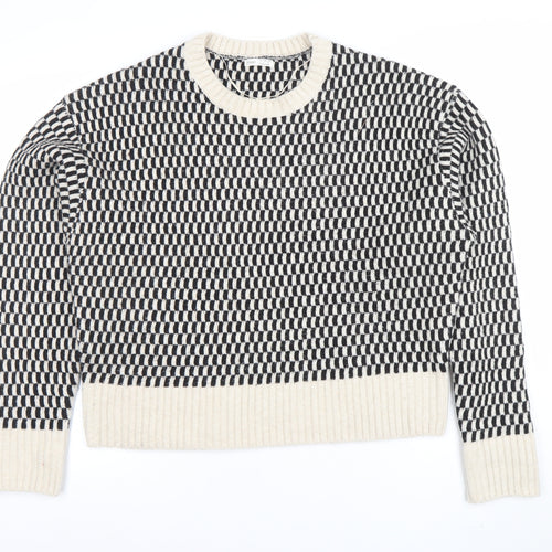 Yisho Women’s Black & White Knit Geometric Crew Neck Jumper Size L
