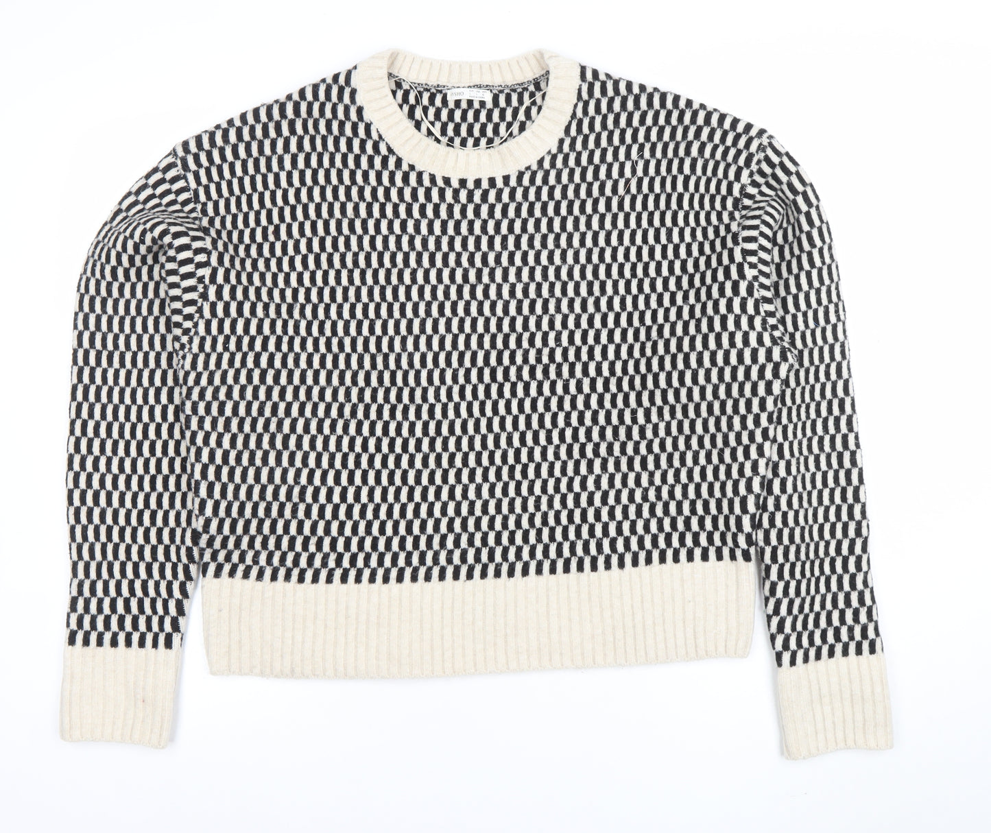 Yisho Women’s Black & White Knit Geometric Crew Neck Jumper Size L