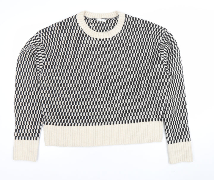 Yisho Women’s Black & White Knit Geometric Crew Neck Jumper Size L