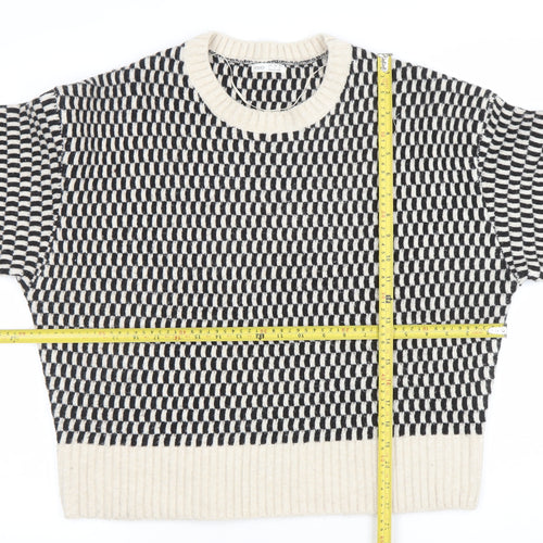 Yisho Women’s Black & White Knit Geometric Crew Neck Jumper Size L