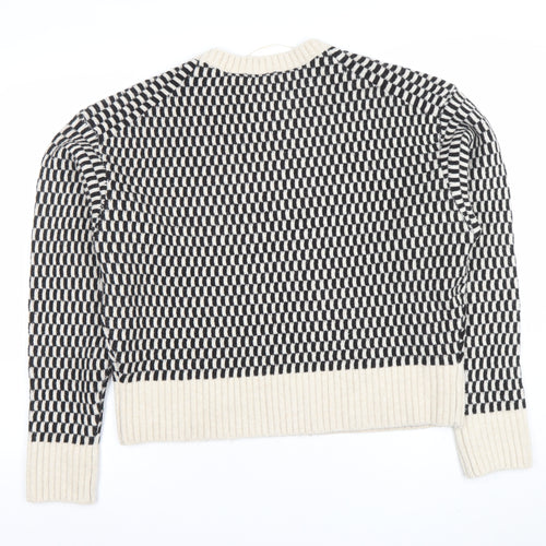 Yisho Women’s Black & White Knit Geometric Crew Neck Jumper Size L