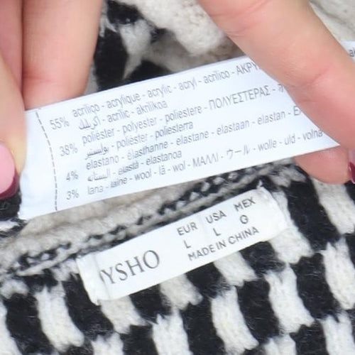 Yisho Women’s Black & White Knit Geometric Crew Neck Jumper Size L