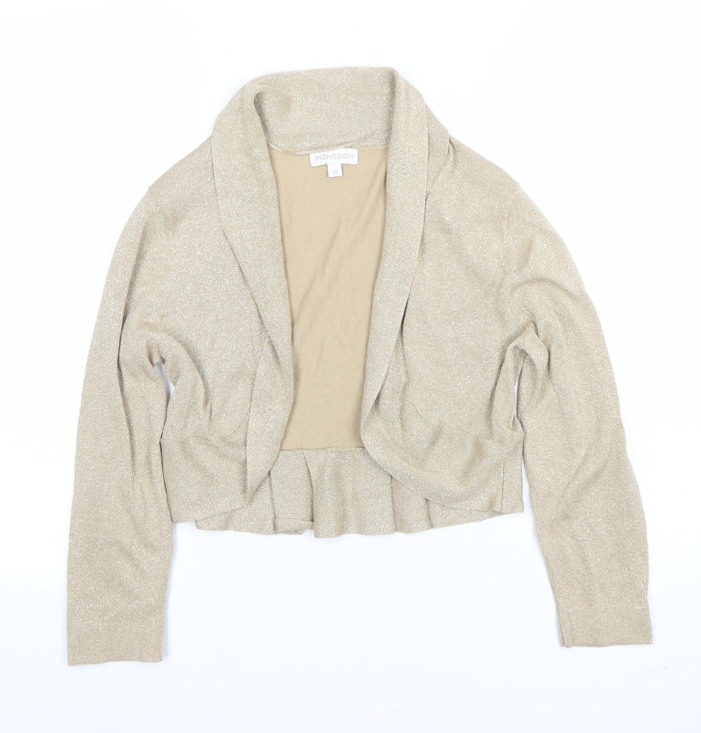 Monsoon Womens Beige Glitter Open Cardigan Size M