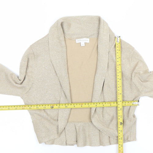 Monsoon Womens Beige Glitter Open Cardigan Size M