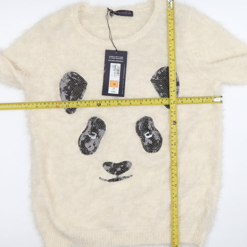 Marks and Spencer Women’s Ivory Sequin Panda Fuzzy Knit Jumper Size 10