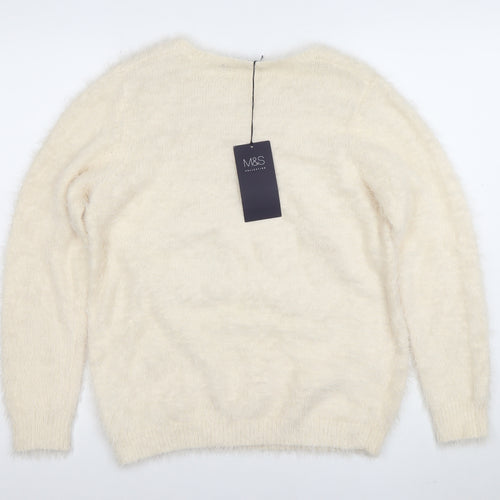 Marks and Spencer Women’s Ivory Sequin Panda Fuzzy Knit Jumper Size 10