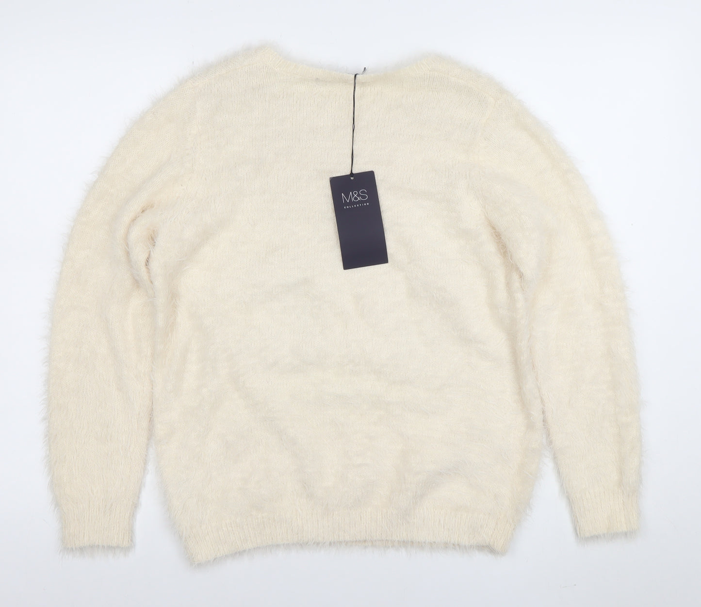 Marks and Spencer Women’s Ivory Sequin Panda Fuzzy Knit Jumper Size 10