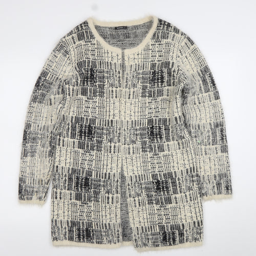 Roman Womens Grey Check Open-Knit Longline Cardigan Size 12