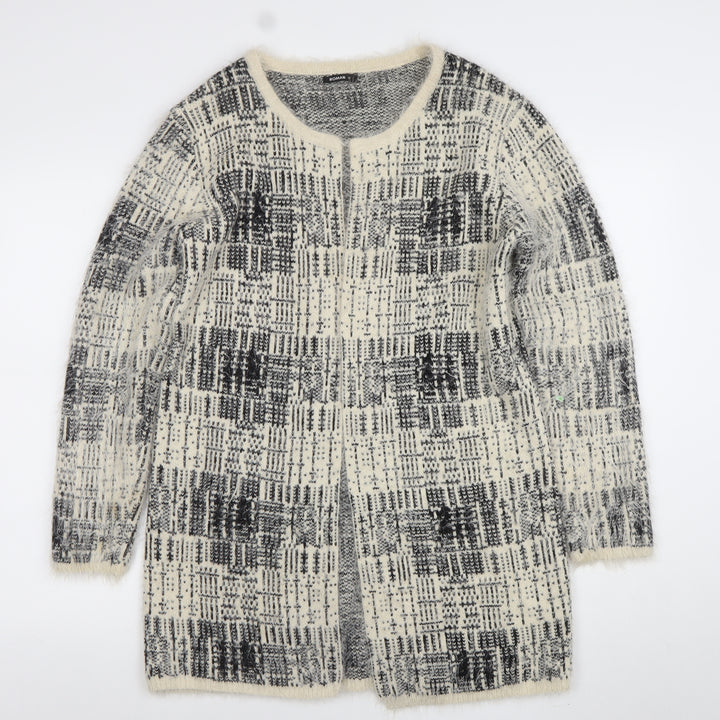 Roman Womens Grey Check Open-Knit Longline Cardigan Size 12