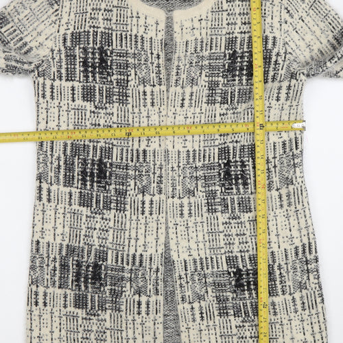 Roman Womens Grey Check Open-Knit Longline Cardigan Size 12