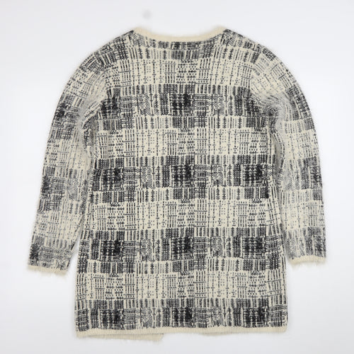 Roman Womens Grey Check Open-Knit Longline Cardigan Size 12