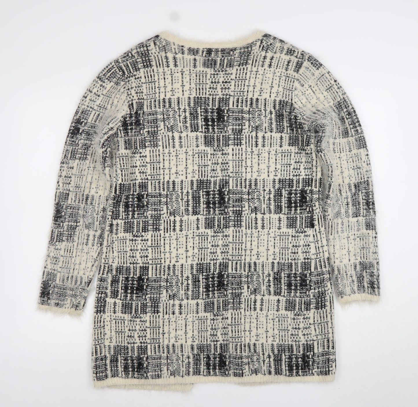 Roman Womens Grey Check Open-Knit Longline Cardigan Size 12