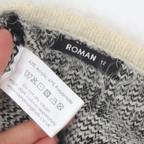 Roman Womens Grey Check Open-Knit Longline Cardigan Size 12