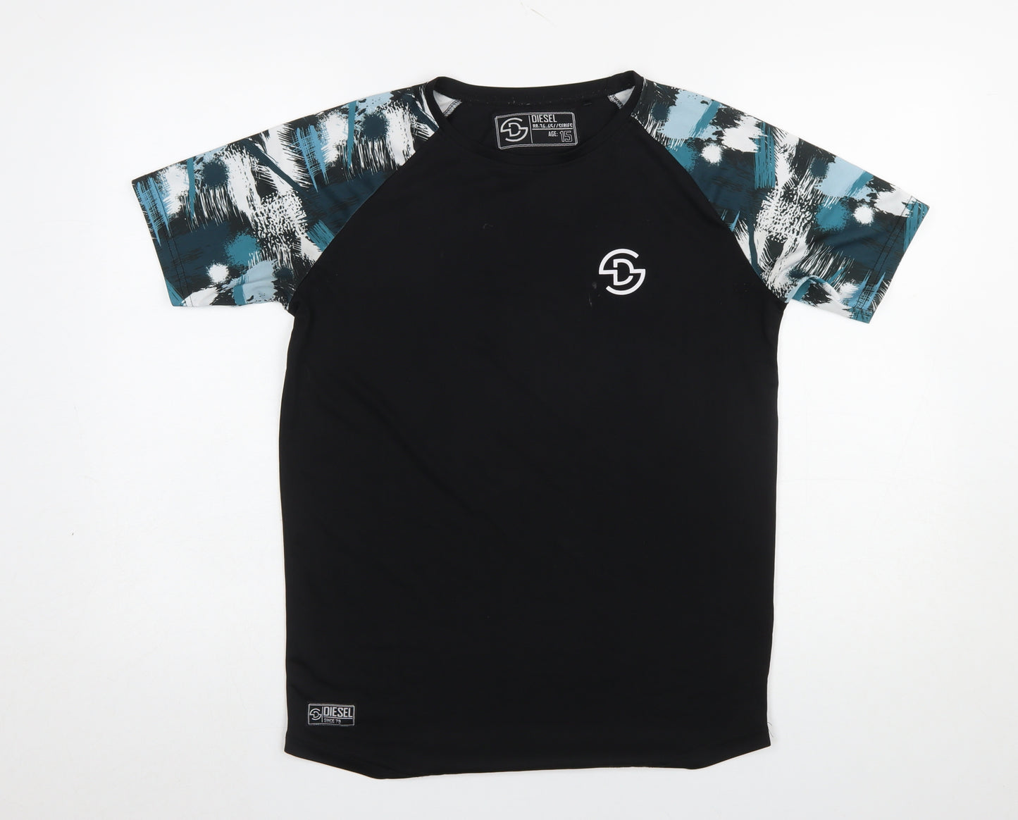 Diesel Boys Black Graphic Sleeve T-Shirt Age 15 Regular Fit