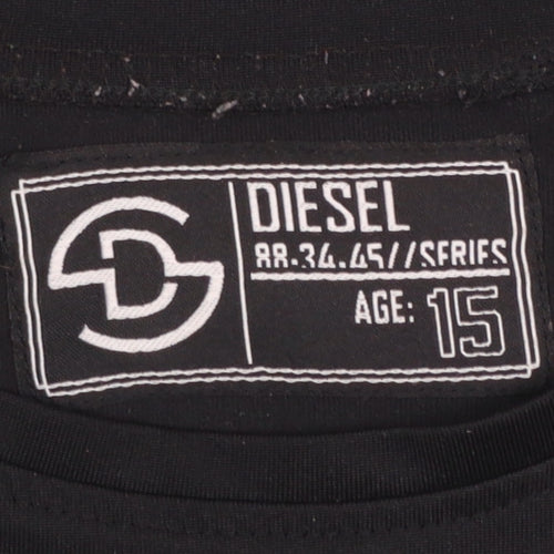 Diesel Boys Black Graphic Sleeve T-Shirt Age 15 Regular Fit