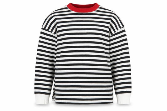 Front view of Primark Women’s Black & White Striped Pullover Sweatshirt 2XS Cotton Blend