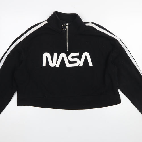 H&M Divided NASA Black 1/4 Zip Sweatshirt Women L Cotton Blend