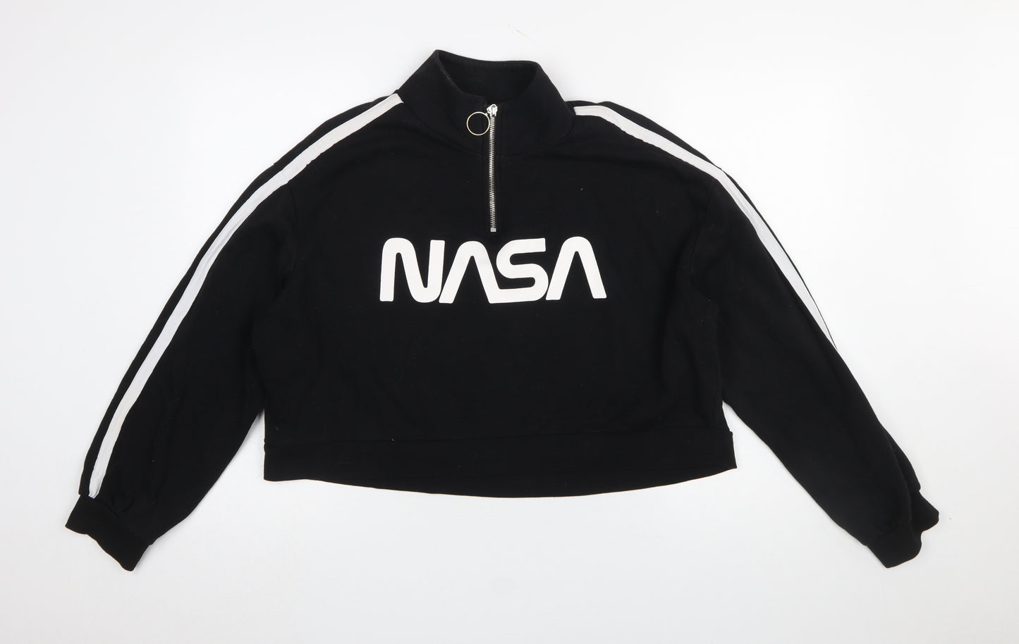 H&M Divided NASA Black 1/4 Zip Sweatshirt Women L Cotton Blend