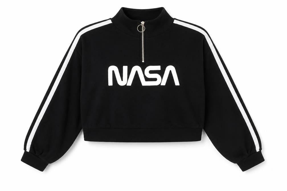 H&M Divided NASA Black 1/4 Zip Sweatshirt Women L Cotton Blend