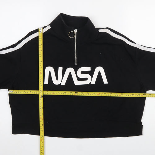 H&M Divided NASA Black 1/4 Zip Sweatshirt Women L Cotton Blend