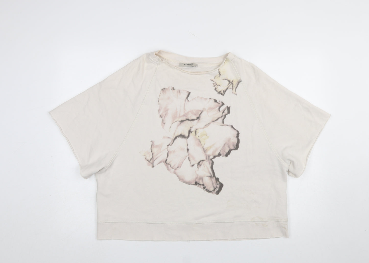 AllSaints Women's Beige Floral Pullover Sweatshirt Size S Cotton Blend