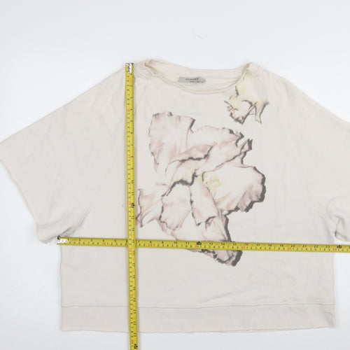 AllSaints Women's Beige Floral Pullover Sweatshirt Size S Cotton Blend