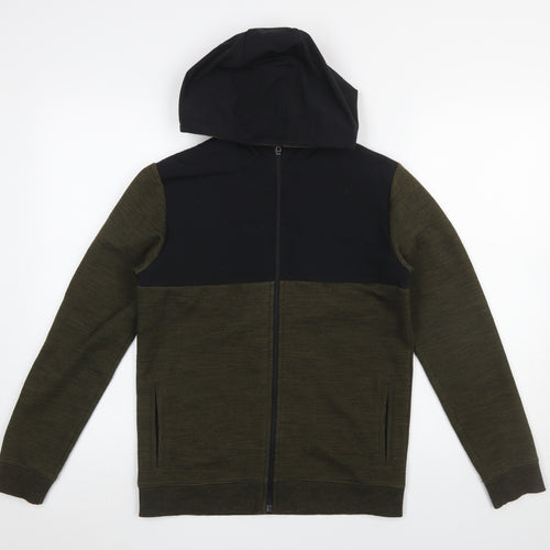 Marks and Spencer Boys Green Hooded Full Zip Colourblock Jacket 12-13 Years