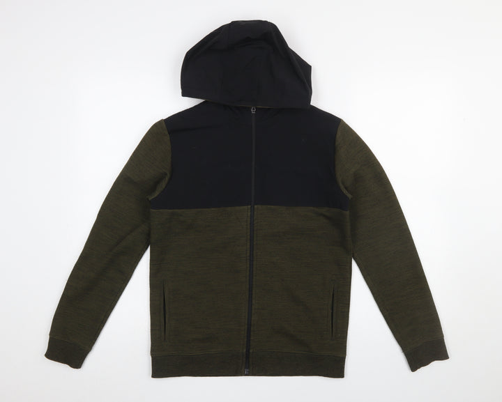 Marks and Spencer Boys Green Hooded Full Zip Colourblock Jacket 12-13 Years